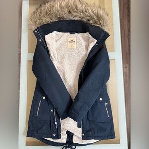 Hollister navy sherpa lined coat size M